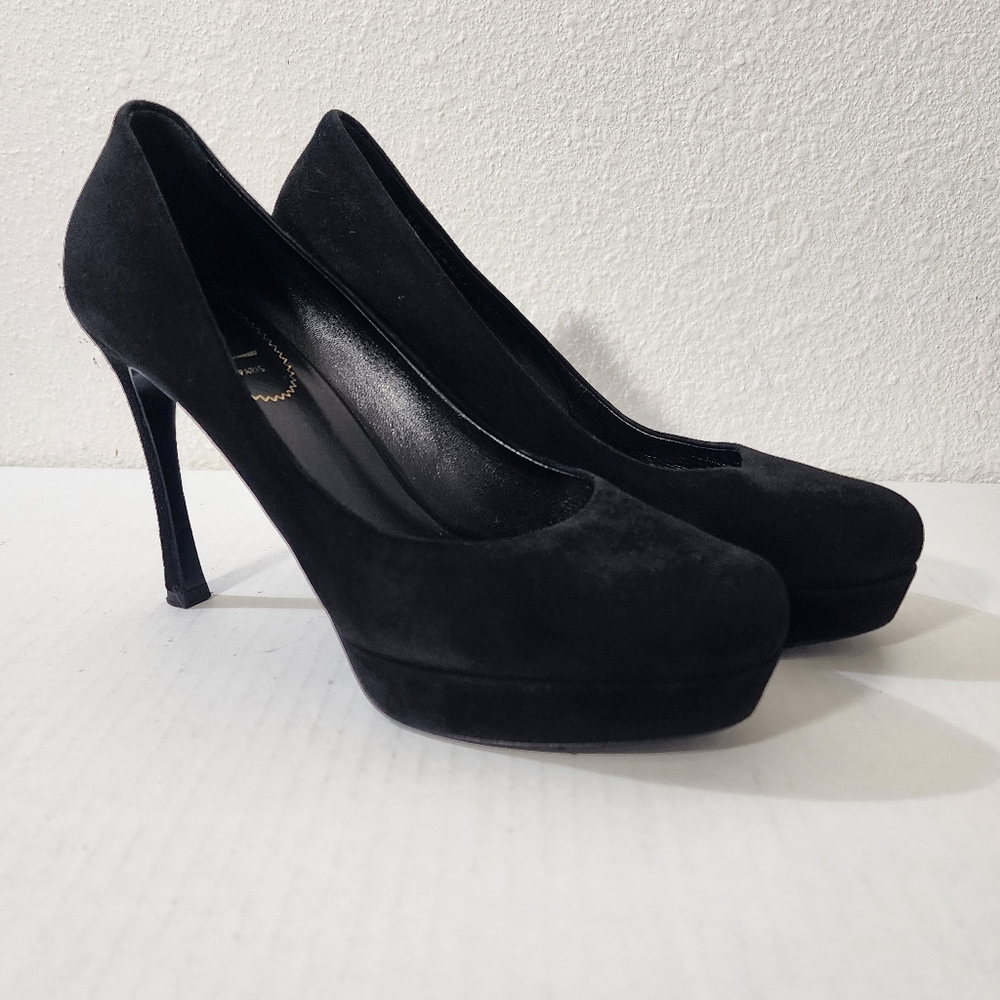 Yves Saint Laurent Women Black Suede Platform Pumps Heels EU 40.5 US 9.5